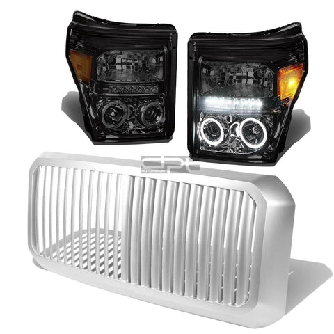 11+SUPERDUTY SMOKED DUAL HALO PROJECTOR HEADLIGHT+BUMP