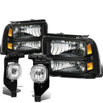 05-07 SUPERDUTY BLACK AMBER HEADLIGHT+TRUN SIGNAL LAMP+CHROME OE FOG LIGHT