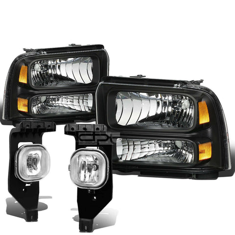 05-07 SUPERDUTY BLACK AMBER HEADLIGHT+TRUN SIGNAL LAMP+CHROME OE FOG LIGHT