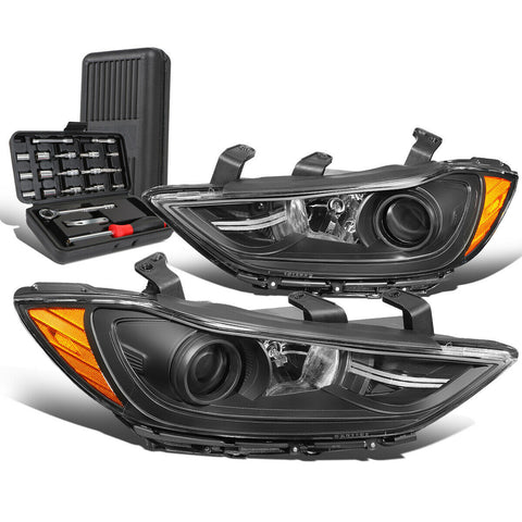 2017-2018 Elantra Pair Black/Amber Signal Projector Headlight Lamp+Tool Box