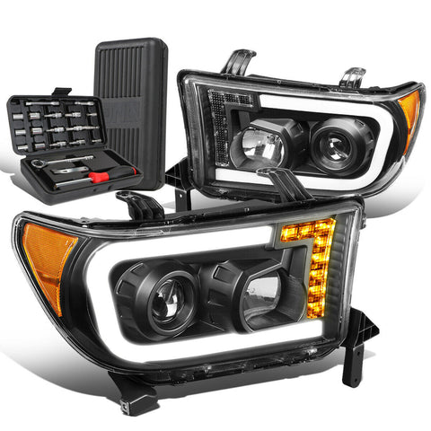 2007-2017 Tundra LED Turn Signal Black/Amber Projector Headlights+Too