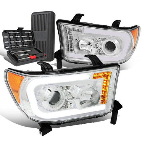 2007-2017 Tundra LED Turn Signal Chrome/Amber Projector Headlights+Too