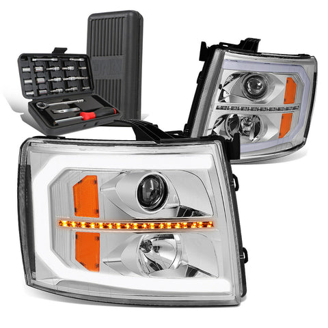 2007-2014 Silverado C-Style LED Sequential Projector Headlight Lamp+Tool Box
