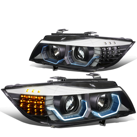 2006-2008 BMW 3-Series E90 4 Door LED 3D Crystal U-Halo Headlight Head Lamps