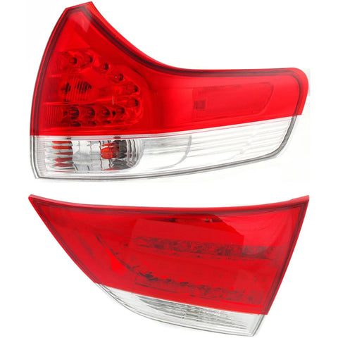 Tail Light Set For 2011-2012 Toyota Sienna Right Inner Outer Clear/Red Halogen