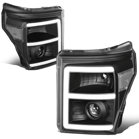 11-16 d F250 F350 Super Duty 3D LED DRL Projector Headlight Black/Clear