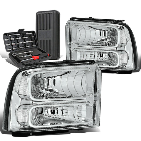 2005-2007 d Super Duty Pair Chrome/Clear Corner Headlight Lamps+Tool Box