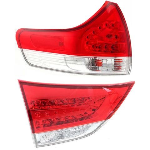 Tail Light Set For 2012-2014 Toyota Sienna LH Inner Outer Clear/Red Halogen CAPA