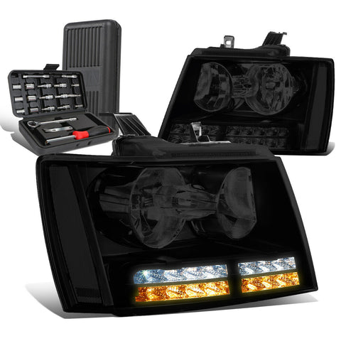 2007-2014 Tahoe Suburban LED DRL Tube Tinted Clear Side Headlights+Too