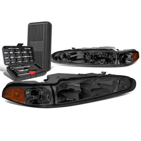 1998-2002 Oldsmobile Intrigue Pair Smoked/Amber Signal Headlights+Too