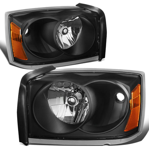 05-07 Dodge Dakota Factory Style Black Housing Amber Corner Headlights Lamp