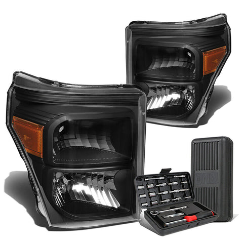 2011-2016 d Super Duty Pair Black/Amber Corner Headlight Lamps+Tool Box