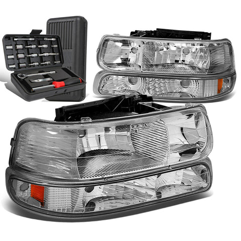 1999-2002 Chevy Silverado Chrome/Amber Side Headlight Bumper Lamps+Tool Box