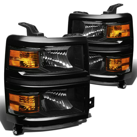2014-2015 Chevy Silverado Pair Black Housing Amber Side Headlight/Lamp Set