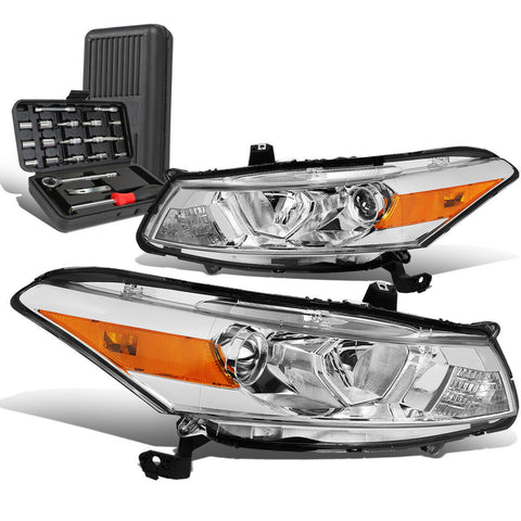 2008-2012 Accord Coupe 2DR Projector Headlight Lamps+Tool Box Chrome/Amber