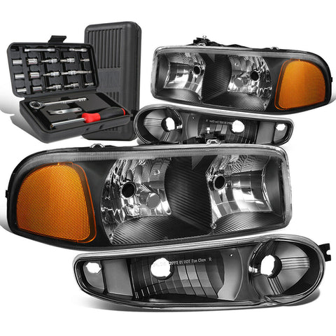 2001-2007 GMC Sierra/Yukon Black Amber Side Headlight Bumper Lamps+Tool Box