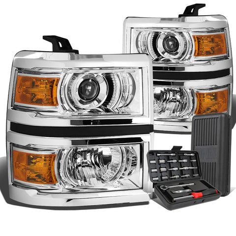 2014-2015 Silverado Chrome Housing Amber Corner Projector Headlight+Tool Box