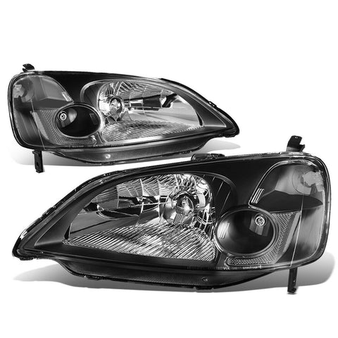 2001-2003 Honda Civic DX EX GX HX LX Black/Clear Corner Headlight Headlamps