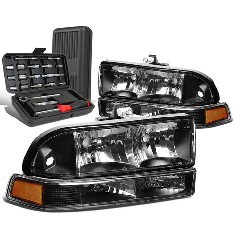 1998-2004 C10 Pickup Blazer Truck Black Amber Headlight Bumper Lamp+Tool Box