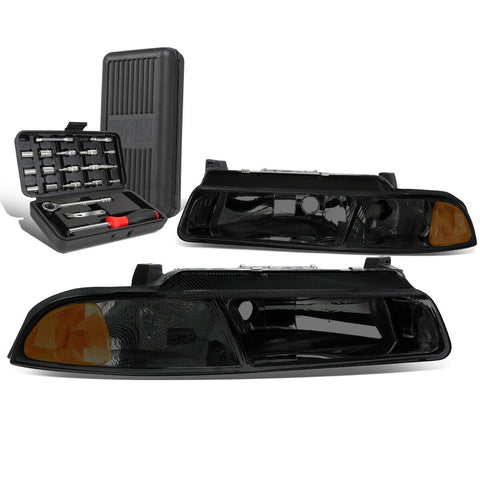 1995-2000 Cirrus Dodge Stratus Smoked/Amber Side Headlight Lamps+Tool Box