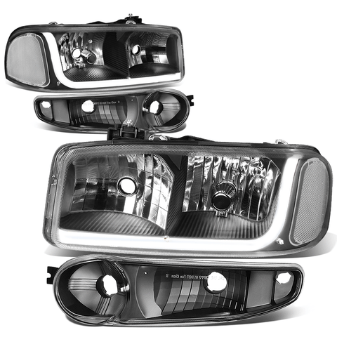 2002-2007 GMC Sierra 1500 Denali LED DRL Headlight Bumper Lamps Black Clear