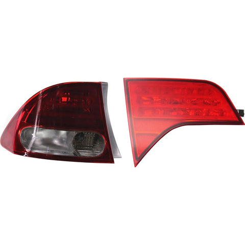 Tail Light Set For 2009-2011 Honda Civic Left Inner and Outer Clear/Red Halogen