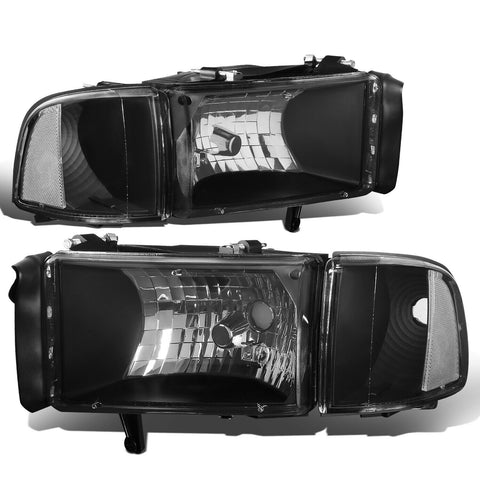 1994-2002 Dodge Ram Pickup Truck Black Housing Headlights+Cle