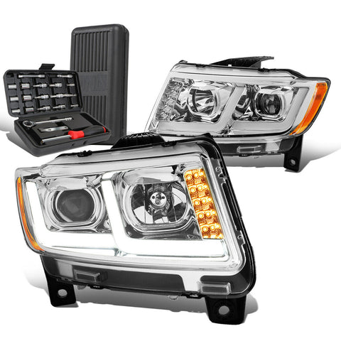 2011-2013 Grand Cherokee LED Tube Projector Headlight+Tool Box Chrome/Amber