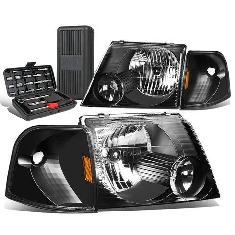 2002-2005 d Expedition Pair Black/Amber Signal Headlight Lamps+Tool Box