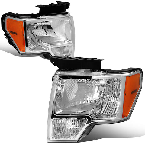 2009-2014 d F150 Pickup Pair Chrome Housing Amber Side Headlight/Lamp Set