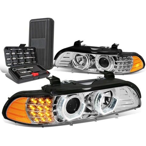 1996-2003 BMW E39 3D LED Turn Signal Chrome Projector Headlights+Too