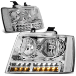 [LED DRL+Turn Signal] 07-14 Tahoe Suburban Pair Headlight Lamps Chrome/Clear