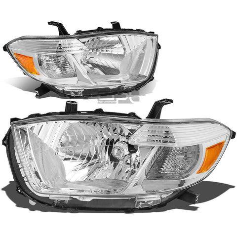 2008-2010 Toyota Highlander Pair Chrome Housing Amber Corner Headlight/Lamp