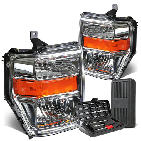 2008-2010 d Super Duty Pair Chrome/Amber Corner Headlight Lamps+Tool Box