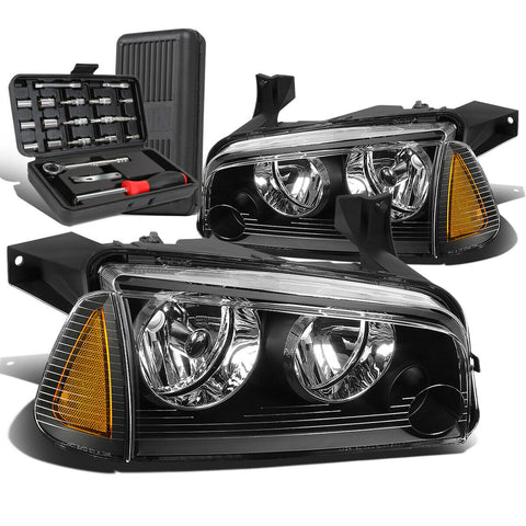 2006-2010 Dodge Charger Black/Amber Signal Turn Signal Headlights+Too