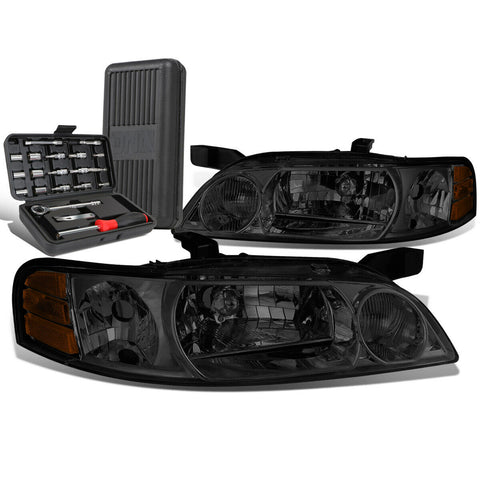 2000-2001 Nissan Altima Pair Smoked Housing Amber Signal Headlight+Tool Box