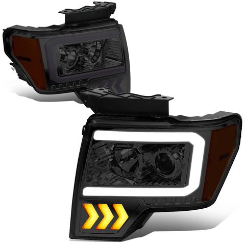 2009-2014 d F150 LED DRL Arrow Projector Headlight Lamp Smoked/Amber Side