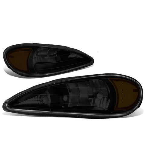 99-05 Pontiac Grand Am Pair Smoked Housing Amber Side Front Bumper Headlight