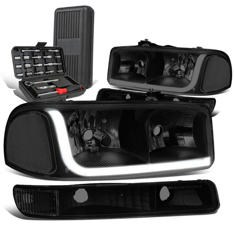 1999-2007 GMC Sierra LED DRL Bar Tinted/Clear Headlight Bumper Lamp+Tool Box