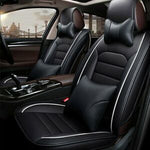 Universal 5D PU Leather Car SUV Seat Covers Front Rear Deluxe Auto Cushion Black