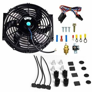 10'' Electric Radiator Cooling Fan 3/8" Probe Ground Thermostat Switch Kit BK