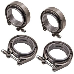 4pcs Steel 2.5 Inch V-band Flange & Clamp Set For Turbo Charger Down Pipe Tube
