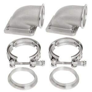 Pair 3" Vband 90 Degree Cast SS Elbow Adapter Flange + Clamps For T3 T4 Turbo