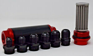 Universal Racing In-Line Fuel Filter With AN 6 8 10 Fittings Adapter 40 Micron