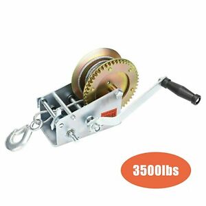 3500lbs 33ft Dual Gear Hand Winch Hand Crank Manual Boat ATV RV Trailer Cable