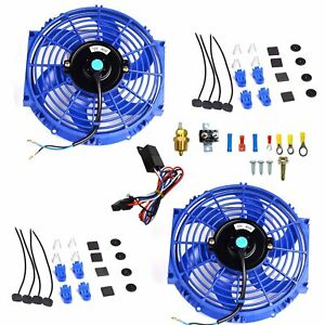 2X 10'' Electric Radiator Cooling Fan+3/8" Probe Ground Thermostat Switch Kit BU