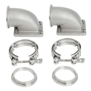 2.5" Vband 90 Degree Cast Elbow Adapter Flange + Clamp 1 Pair For T3 Turbo
