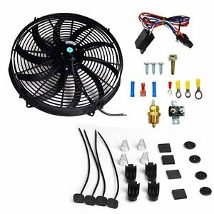 16" 3000+CFM Black Electric Radiator Fan Thermostat Wiring Switch Relay Kit US