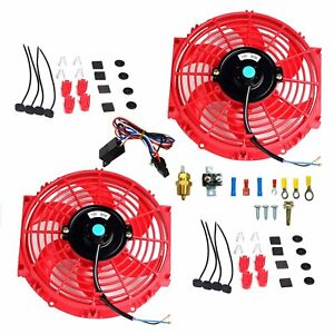 2X 10'' Electric Radiator Cooling Fan+3/8" Probe Ground Thermostat Switch Kit RD