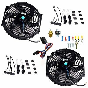 3/8" Probe Ground Thermostat Switch Kit + 2X 10'' Electric Radiator Cooling Fan